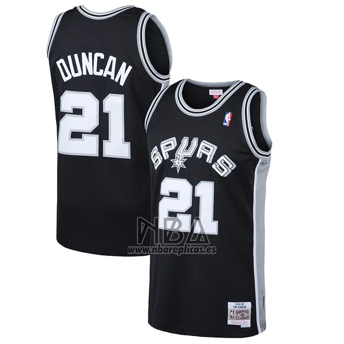 Camiseta San Antonio Spurs Tim Duncan NO 21 Mitchell & Ness 1998-99 Negro2